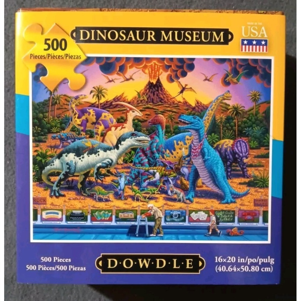 Dowdle Folk Art Jigsaw Puzzle - Dinosaur Museum - 500 Piece 16"x20" ***NEW***